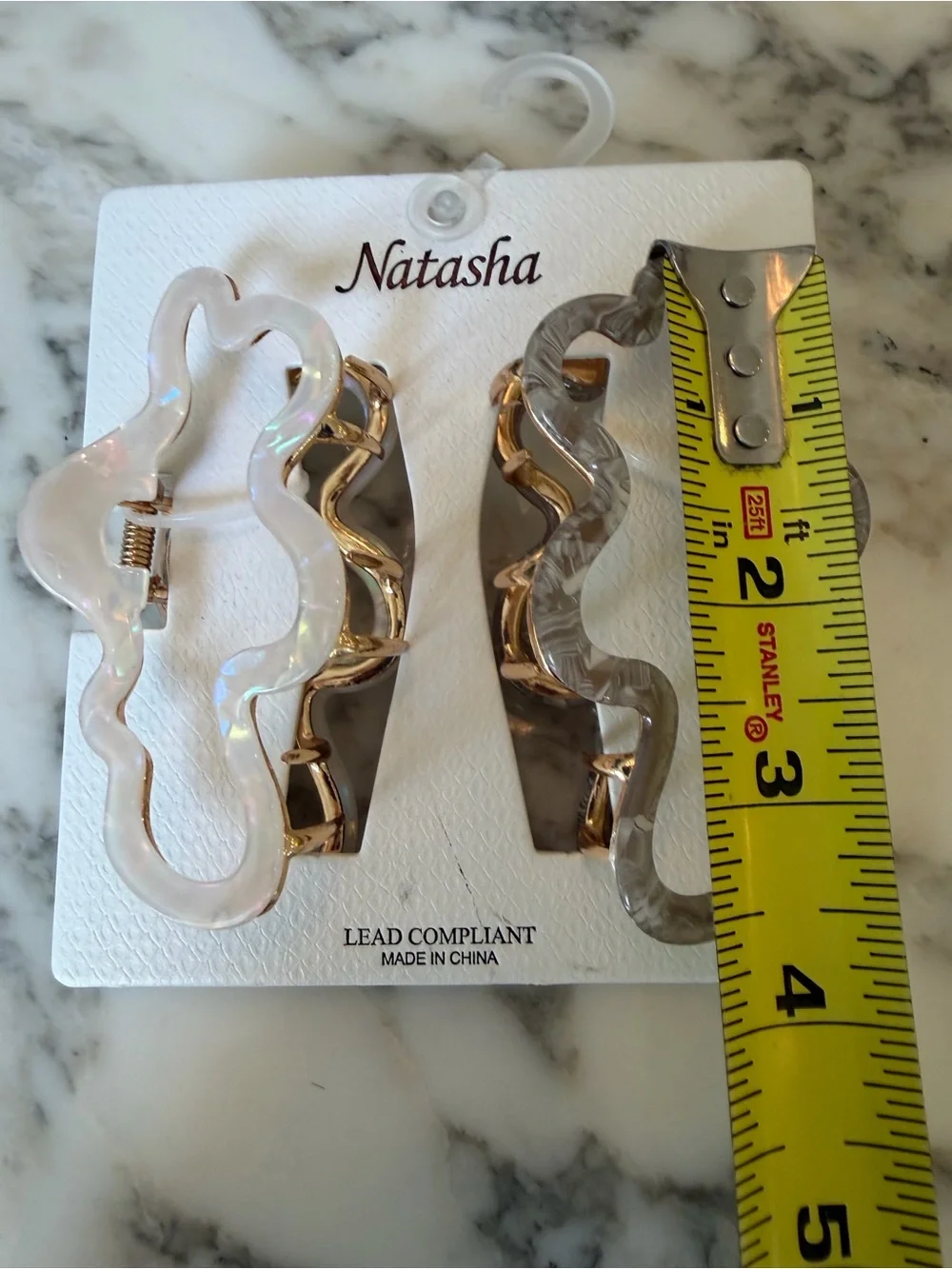 NWT Natasha Set of 2 Marble Hair Claw Clips Pearl Gray Rose Gold Medium Clips